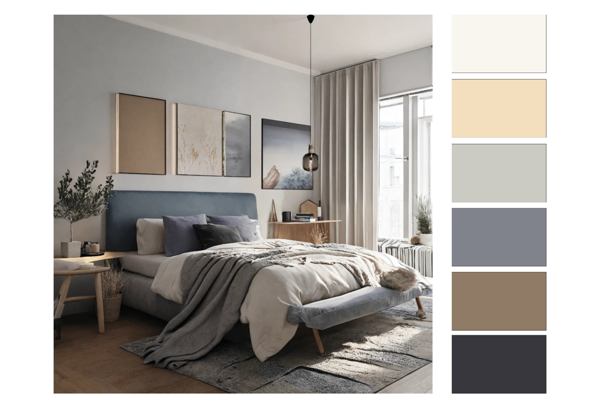 Сдержанная цветовая схема светлой спальни