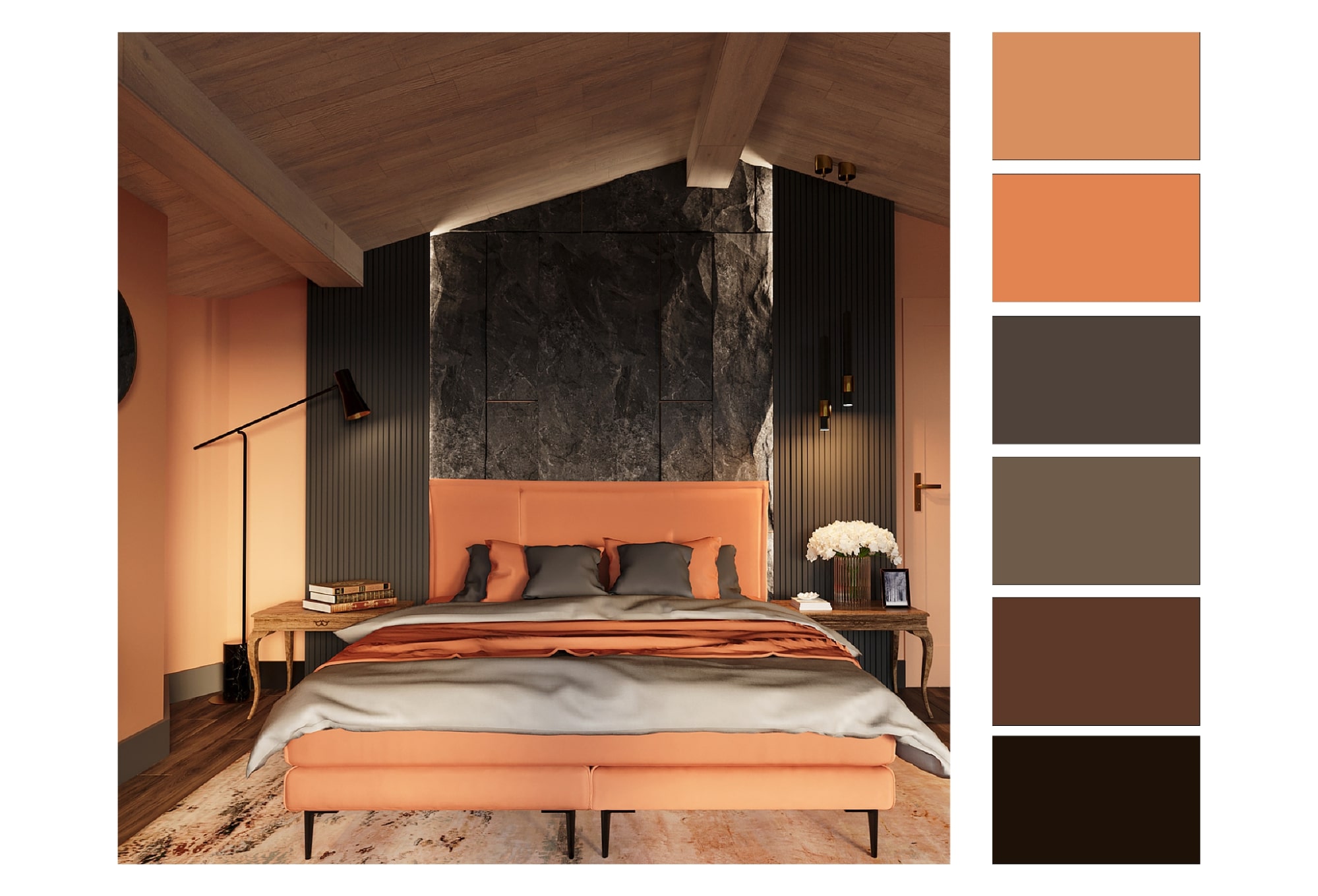 Скандинавская спальня с персиковой базой